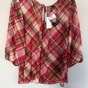 Heart Soul Red & Pink plaid blouse